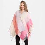 Wholesale women s Oversized Fleece Plaid Ruana Fringe Tassels Trim One fits most