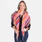 Wholesale multicolor Stripe Square Scarf Fringe Tassels Acrylic
