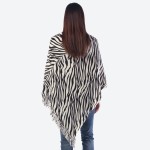 Wholesale women s Zebra Print Knit Poncho Fringe Tassel Trim One fits most Long