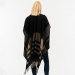 Wholesale women s Black Fleece Plaid Wrap Ruana Fringe Tassels One fits most Lon