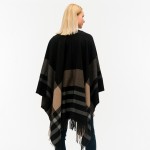 Wholesale women s Black Fleece Plaid Wrap Ruana Fringe Tassels One fits most Lon