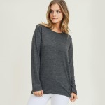 Wholesale women s Heather Knit Long Sleeve Racerback Relaxed Fit Top PACK o Long