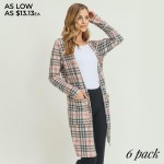 Wholesale women s Lightweight Plaid Maxi Cardigan Pockets Pack o Long sleeves o
