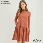 Wholesale women s Turtleneck Peplum Hem Sweater Swing Dress Pockets Pack o Long