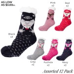 Wholesale assorted Fox Print Sherpa Slipper Socks Pack One fits most Non slip Do