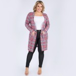 Wholesale women s Plus Lightweight Plaid Print Maxi Cardigan Pockets Pack o Long