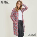 Wholesale women s Lightweight Plaid Maxi Cardigan Pockets Pack o Long sleeves o