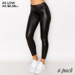 Wholesale women s Black PU Leather Leggings Pack Elastic Waistband Hidden Waistb