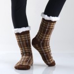 Wholesale assorted Plaid Print Sherpa Socks Pack o Unique pattern designs exteri