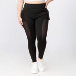 Wholesale women s Plus Active Mesh Stripe Pocket Workout Leggings o Double layer