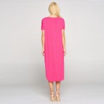 Wholesale soft Stretchy Knit Fabric Dress Rounded Hem Short Sleeves Two Pockets