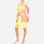 Tie Dye Activewear Matching Set Featuring Slimming, Textured, Anti- Cellulite Design. (6 Pack) 

- Cropped Long Sleeve Top 
- Matching High Waisted Biker Shorts
- Design Features Slimming Fit and Ruched Seam on Butt for Sculpting 
- 6 Sets Per Pack 
- Sizes: 2 S / 2 M / 2 L 
- 93 % Polyester, 7% Spandex