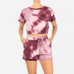 Wholesale tie Dye Loungewear Set Pack Polyester Spandex Crop Top Has Elastic Ban