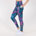Wholesale floral Print Women s Athletic Leggings Pack Waist Side Pockets Spandex