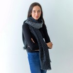 Wholesale women s Polka Dot Woven Knit Scarf Fringe Edges W L Acrylic