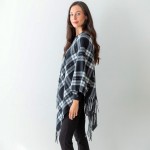 Wholesale women s Plaid Knit Poncho Multicolor Accents Tassel Edges One Fits Mos