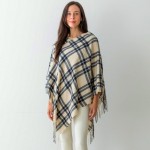 Wholesale women s Plaid Knit Poncho Multicolor Accents Tassel Edges One Fits Mos