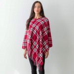 Wholesale women s Plaid Knit Poncho Multicolor Accents Tassel Edges One Fits Mos