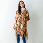 Wholesale women s Beige Plaid Knit Ruana Wrap Tassel Edges One Fits Most Polyest