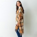 Wholesale women s Beige Plaid Knit Ruana Wrap Tassel Edges One Fits Most Polyest