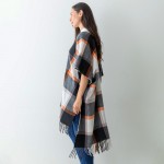 Wholesale women s Black Plaid Knit Ruana Wrap Tassel Edges One Fits Most Polyest