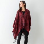 Wholesale women s Red Plaid Knit Ruana Wrap Tassel Edges One Fits Most Polyester