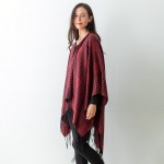 Wholesale women s Red Plaid Knit Ruana Wrap Tassel Edges One Fits Most Polyester