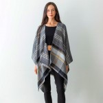 Wholesale women s Plaid Knit Ruana Wrap Fringe Edges One Fits Most Polyester