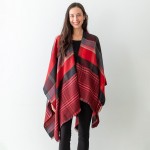 Wholesale women s Plaid Knit Ruana Wrap Fringe Edges One Fits Most Polyester