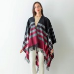 Wholesale women s Plaid Fleece Ruana Wrap Tassel Edges One Fits Most Polyester V