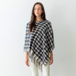 Wholesale women s Checkered Plaid Knit Poncho Tassel Edges One Fits Most Polyest