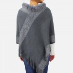 Wholesale soft knit poncho sweater Faux Fur collar metallic threading One fits m