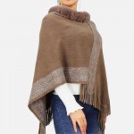 Wholesale soft knit poncho sweater Faux Fur collar metallic threading One fits m