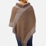 Wholesale soft knit poncho sweater Faux Fur collar metallic threading One fits m