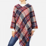 Wholesale plaid poncho frayed edges One fits most Polyester