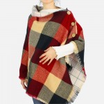 Wholesale reversible Plaid Poncho button details frayed edges One fits most Acry