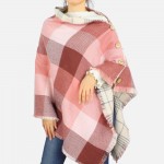Wholesale reversible Plaid Poncho button details frayed edges One fits most Acry
