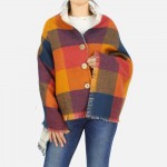 Wholesale reversible Plaid Poncho button details frayed edges One fits most Acry