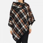Wholesale plaid poncho button detail cowl neck One fits most Polyester