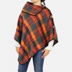Wholesale plaid poncho cowl neck button details Can be worn two ways One fits mo