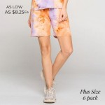 Wholesale plus Tie Dye Lounge Shorts elasticized waistband two pockets mid thigh