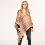 Wholesale women s Plaid Knit Poncho Tassel Edges One Fits Most Polyester