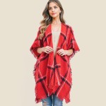 Wholesale plaid knit kimono One fits most Polyester