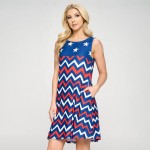 Wholesale red White Blue Chevron USA Dress Line Tank Dress Two Pockets Hip Flowy