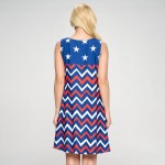 Wholesale red White Blue Chevron USA Dress Line Tank Dress Two Pockets Hip Flowy