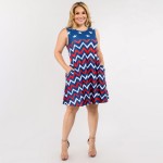 Wholesale red White Blue Chevron USA Dress Line Tank Dress Two Pockets Hip Flowy