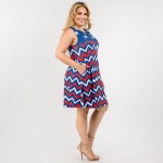 Wholesale red White Blue Chevron USA Dress Line Tank Dress Two Pockets Hip Flowy