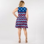 Wholesale red White Blue Chevron USA Dress Line Tank Dress Two Pockets Hip Flowy