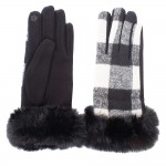 Wholesale plaid Gloves Faux Fur Trim Touch Screen Compatible One Fits Most Polye