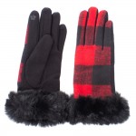 Wholesale plaid Gloves Faux Fur Trim Touch Screen Compatible One Fits Most Polye
